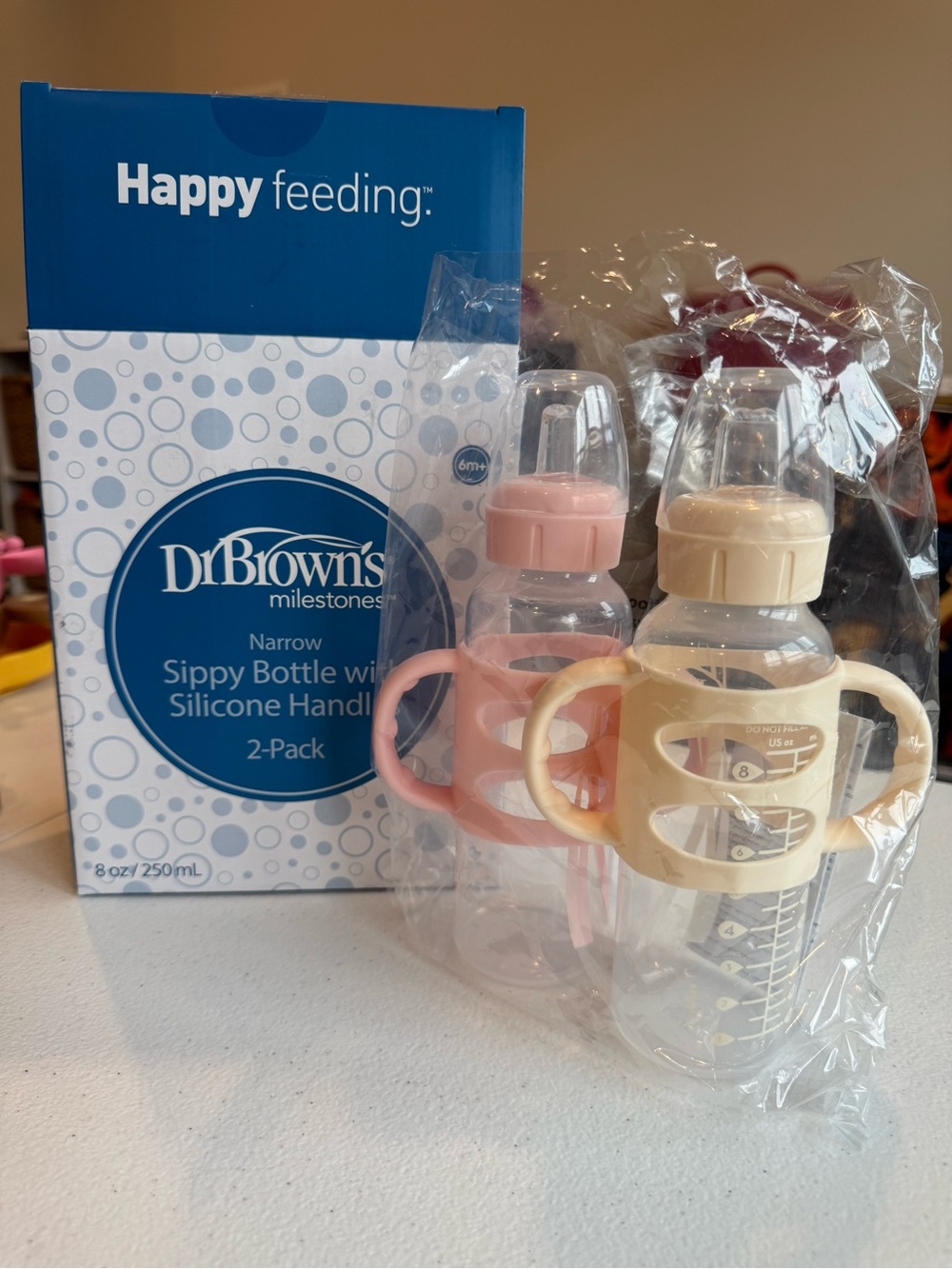 Dr. Brown's Milestones Narrow Sippy Bottle 2-Pack - Light Pink & Ecru